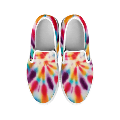Bright Swirl Tie Dye Print White Slip On Shoes
