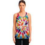 Bright Swirl Tie Dye Print Women's Racerback Tank Top