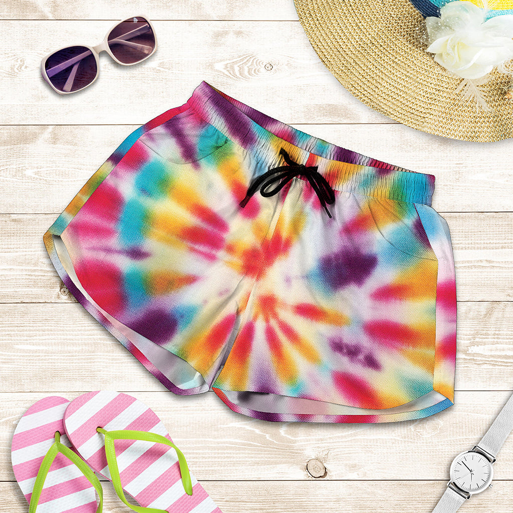 Bright Swirl Tie Dye Print Women's Shorts