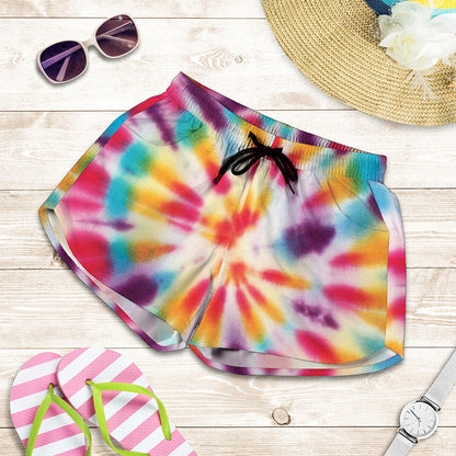 Bright Swirl Tie Dye Print Women's Shorts