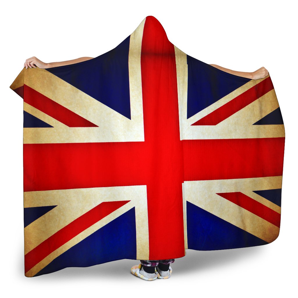 Bright Union Jack British Flag Print Hooded Blanket GearFrost
