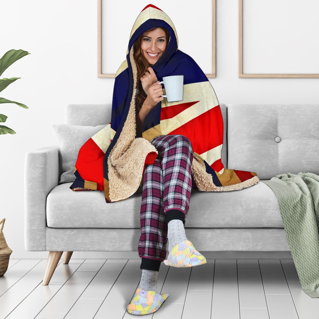 Bright Union Jack British Flag Print Hooded Blanket GearFrost