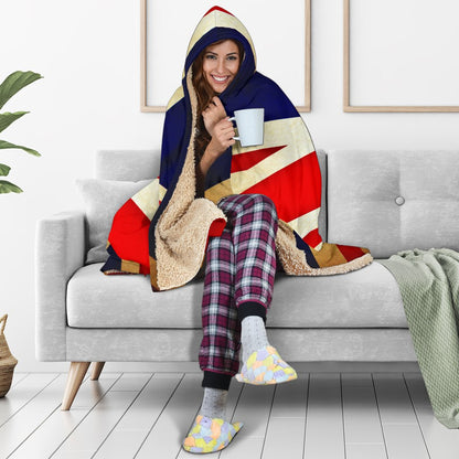 Bright Union Jack British Flag Print Hooded Blanket GearFrost