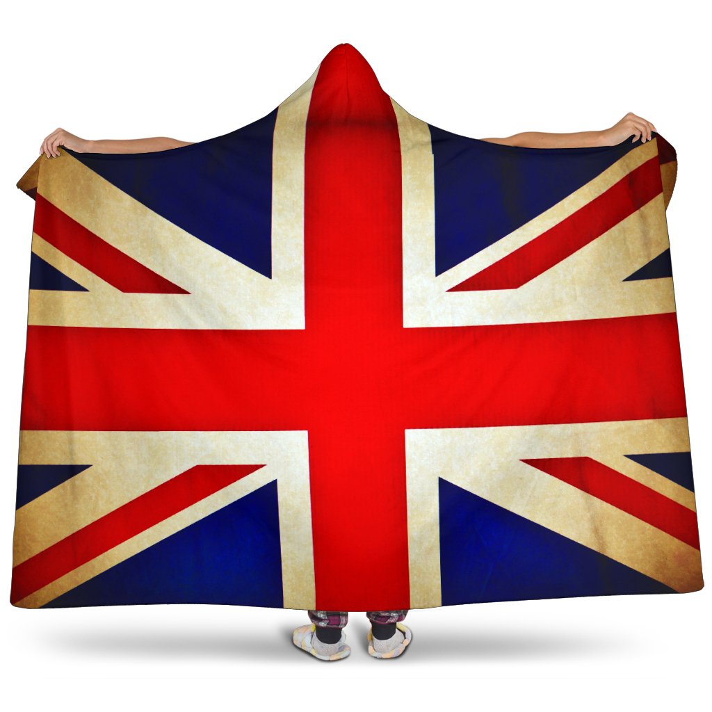 Bright Union Jack British Flag Print Hooded Blanket GearFrost