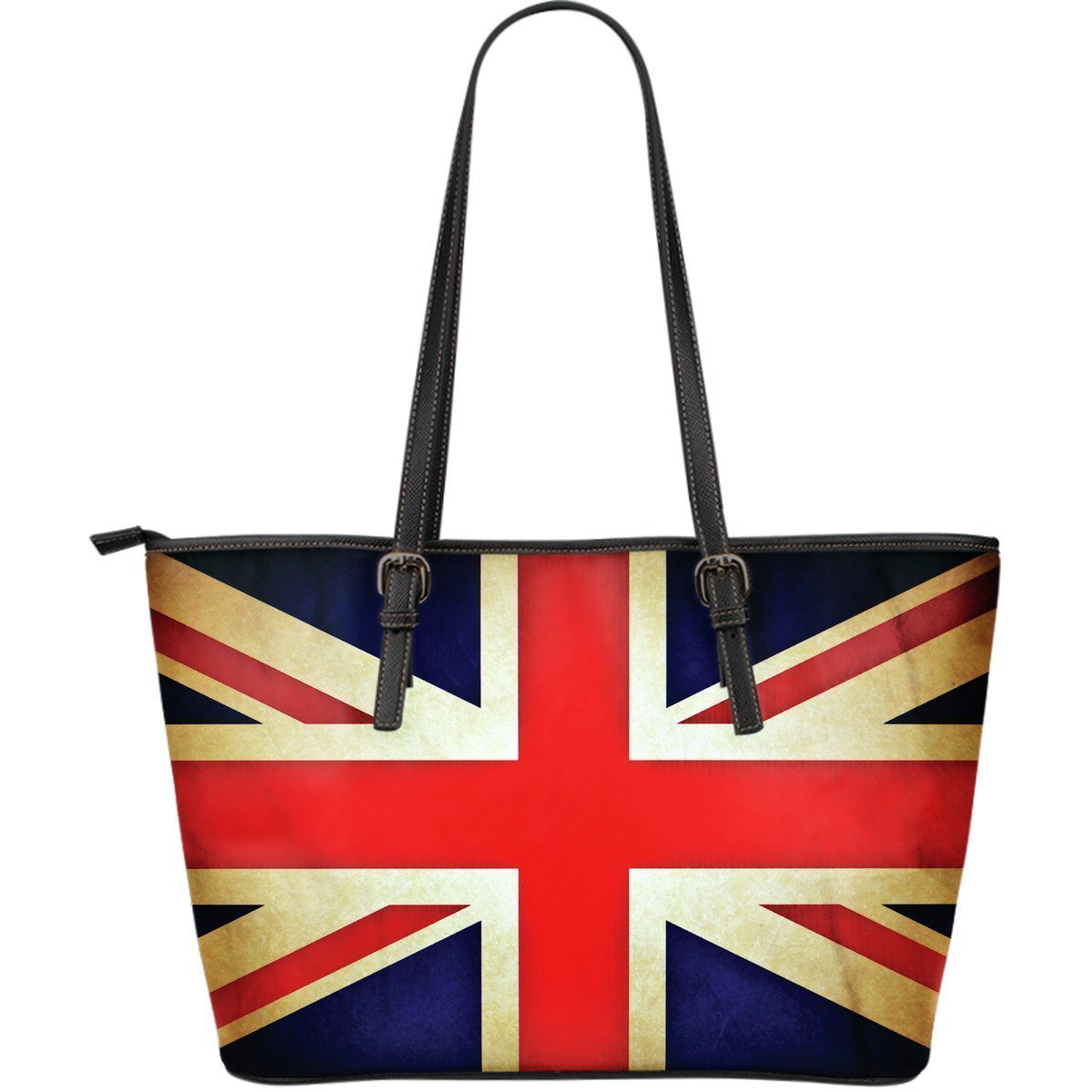 Bright Union Jack British Flag Print Leather Tote Bag GearFrost