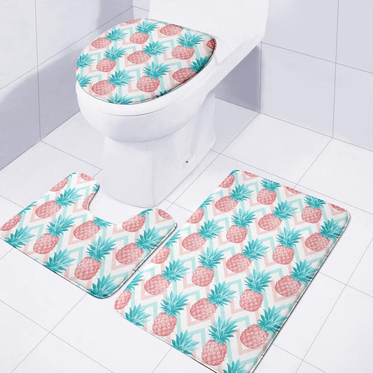 Bright Zig Zag Pineapple Pattern Print 3 Piece Bath Mat Set