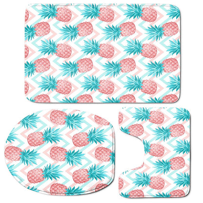 Bright Zig Zag Pineapple Pattern Print 3 Piece Bath Mat Set