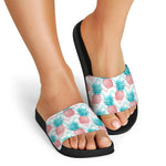 Bright Zig Zag Pineapple Pattern Print Black Slide Sandals