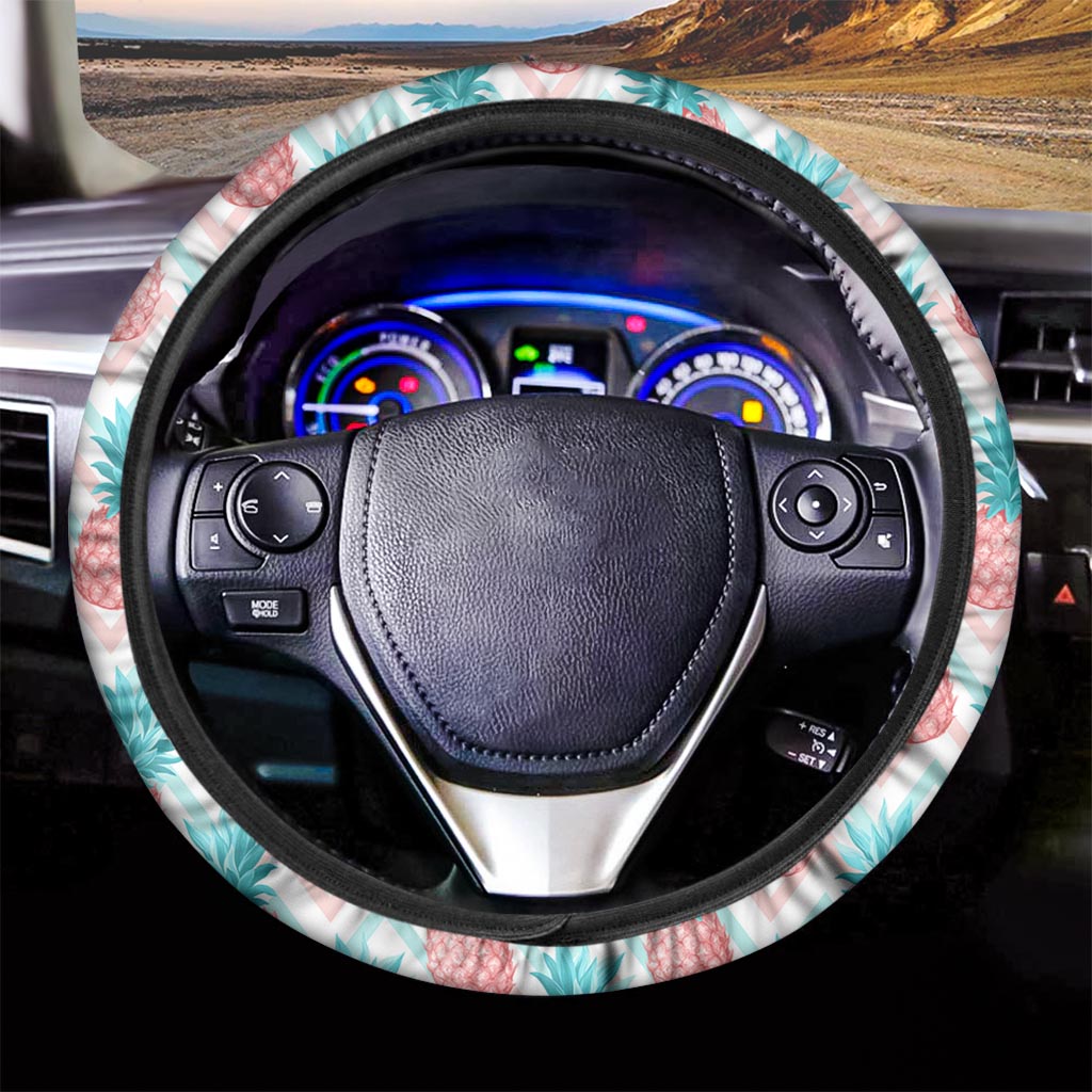 Bright Zig Zag Pineapple Pattern Print Car Steering Wheel Cover
