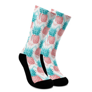 Bright Zig Zag Pineapple Pattern Print Crew Socks