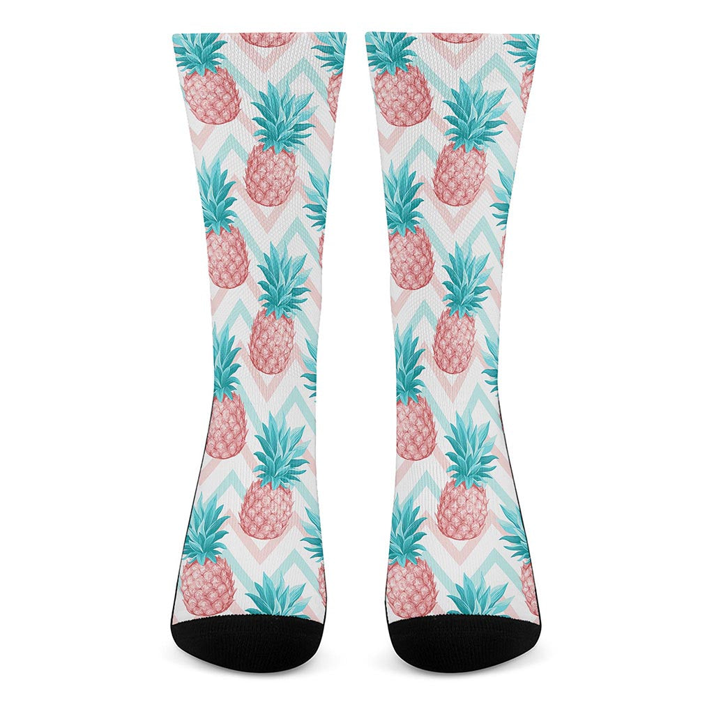 Bright Zig Zag Pineapple Pattern Print Crew Socks