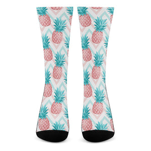 Bright Zig Zag Pineapple Pattern Print Crew Socks