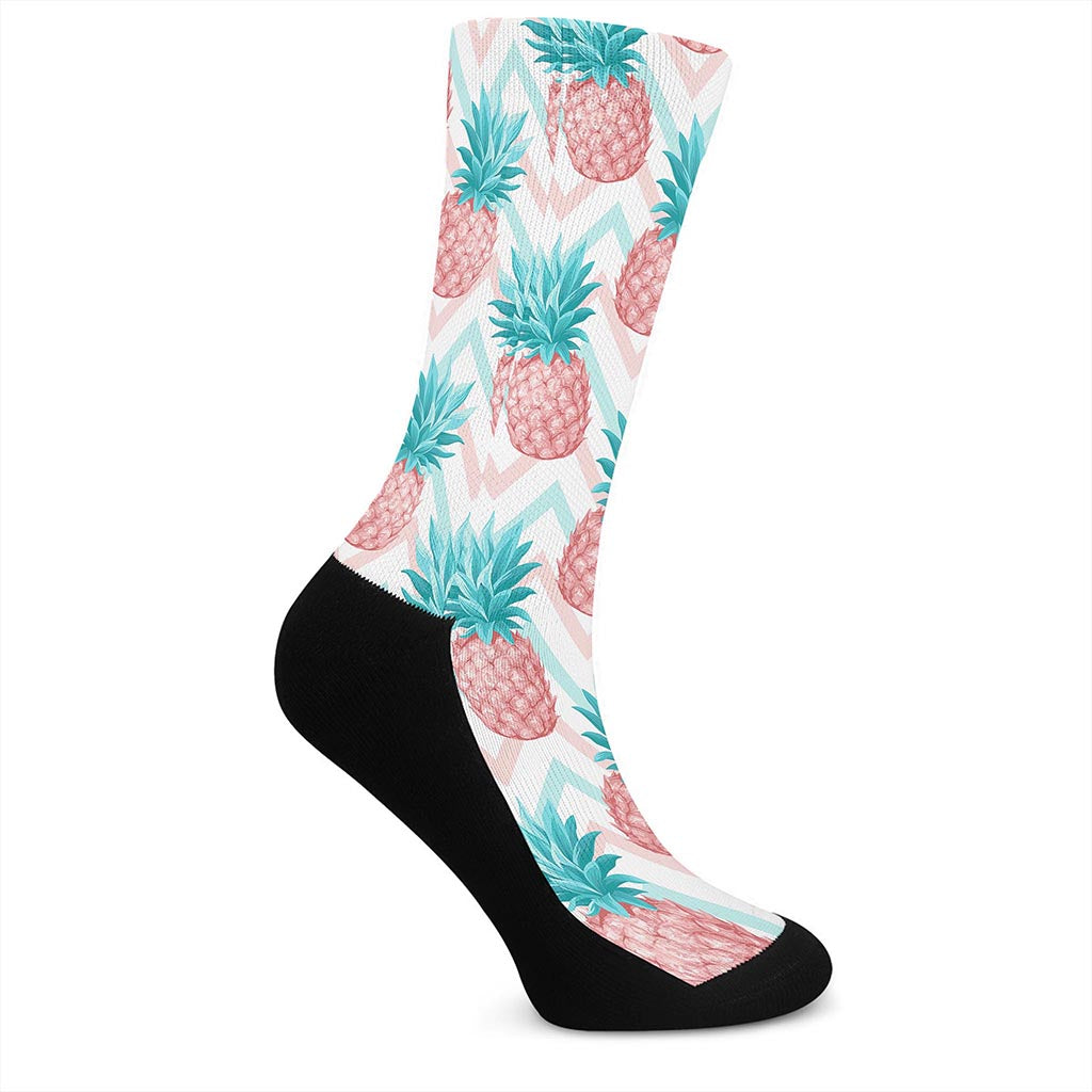 Bright Zig Zag Pineapple Pattern Print Crew Socks