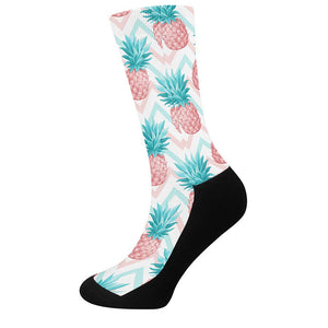 Bright Zig Zag Pineapple Pattern Print Crew Socks