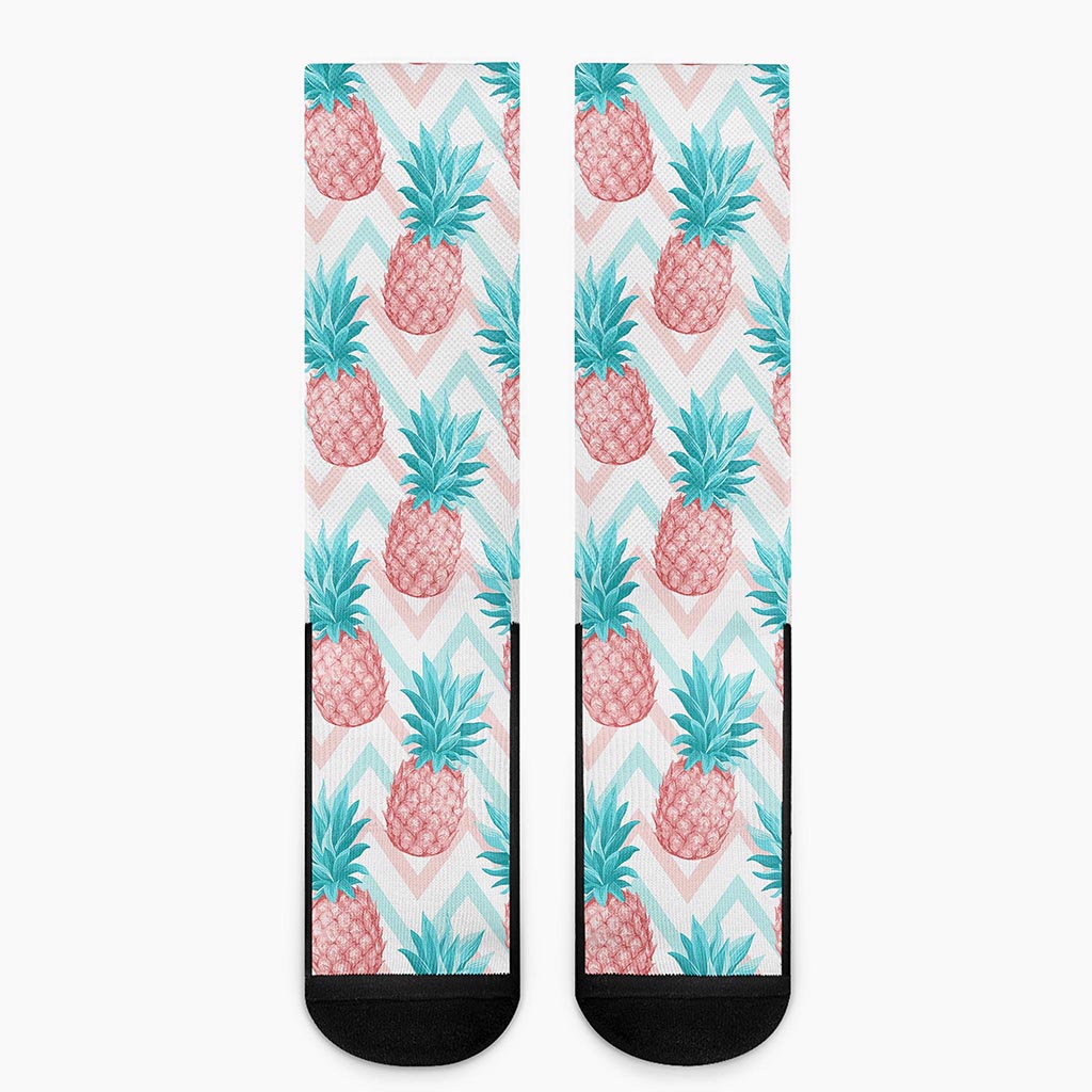 Bright Zig Zag Pineapple Pattern Print Crew Socks