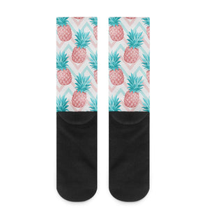 Bright Zig Zag Pineapple Pattern Print Crew Socks