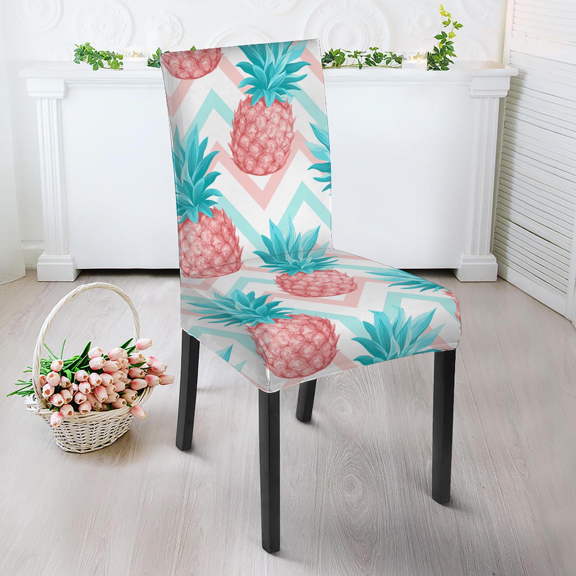 Bright Zig Zag Pineapple Pattern Print Dining Chair Slipcover