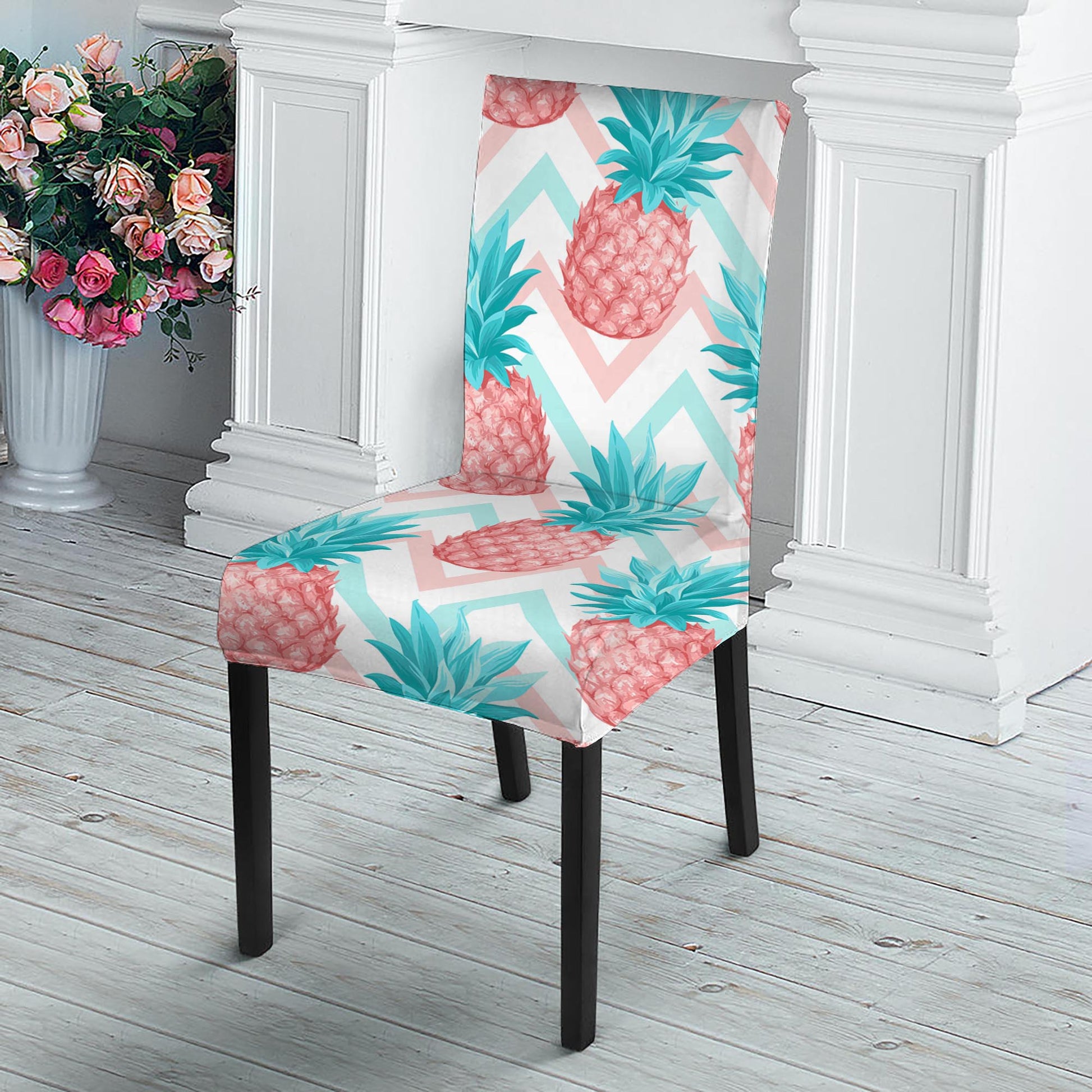 Bright Zig Zag Pineapple Pattern Print Dining Chair Slipcover