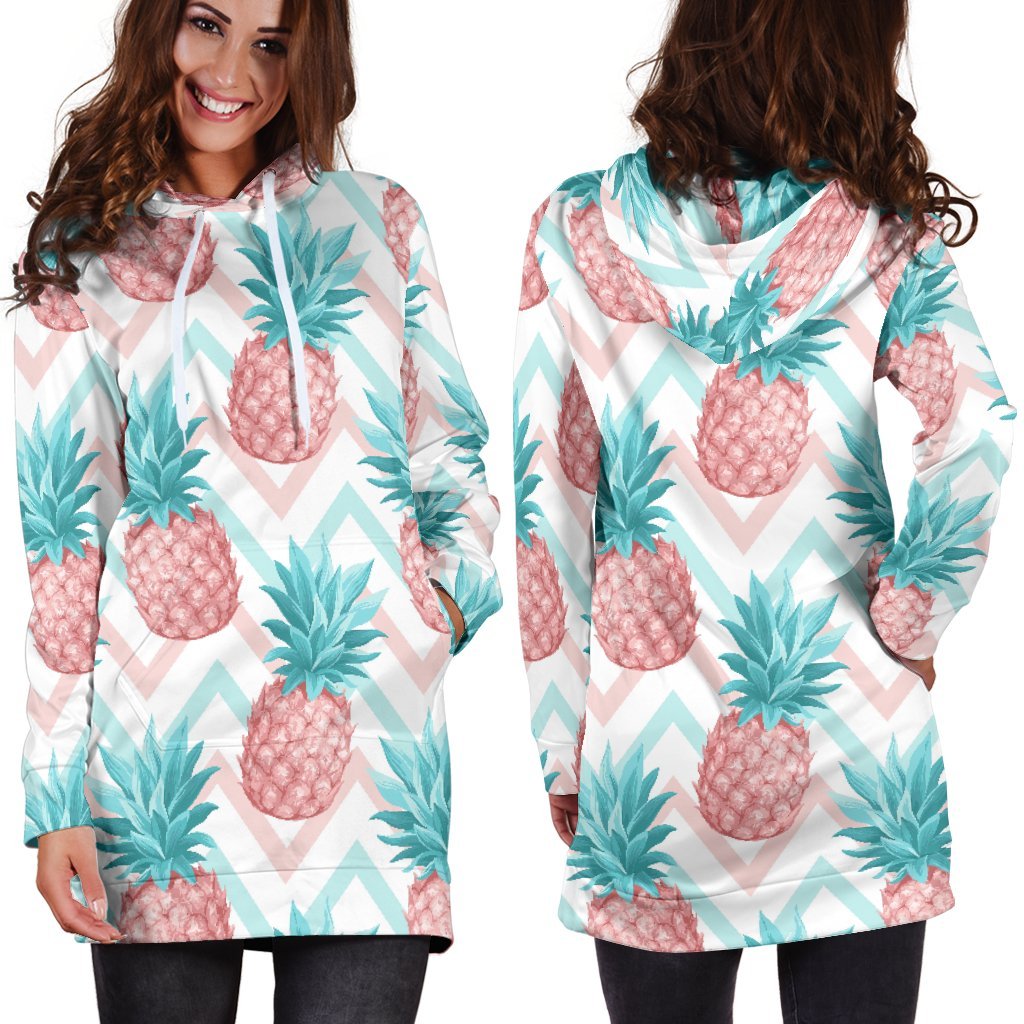 Bright Zig Zag Pineapple Pattern Print Hoodie Dress GearFrost