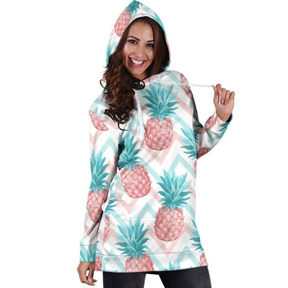 Bright Zig Zag Pineapple Pattern Print Hoodie Dress GearFrost
