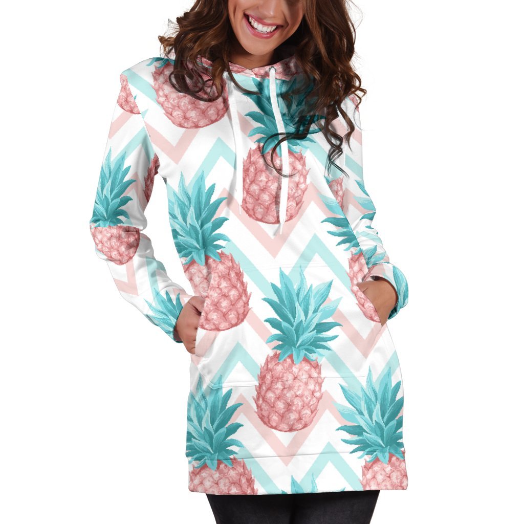 Bright Zig Zag Pineapple Pattern Print Hoodie Dress GearFrost
