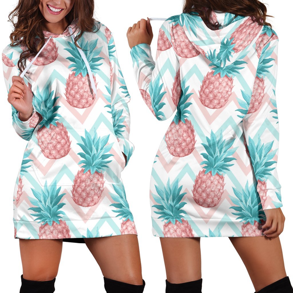 Bright Zig Zag Pineapple Pattern Print Hoodie Dress GearFrost