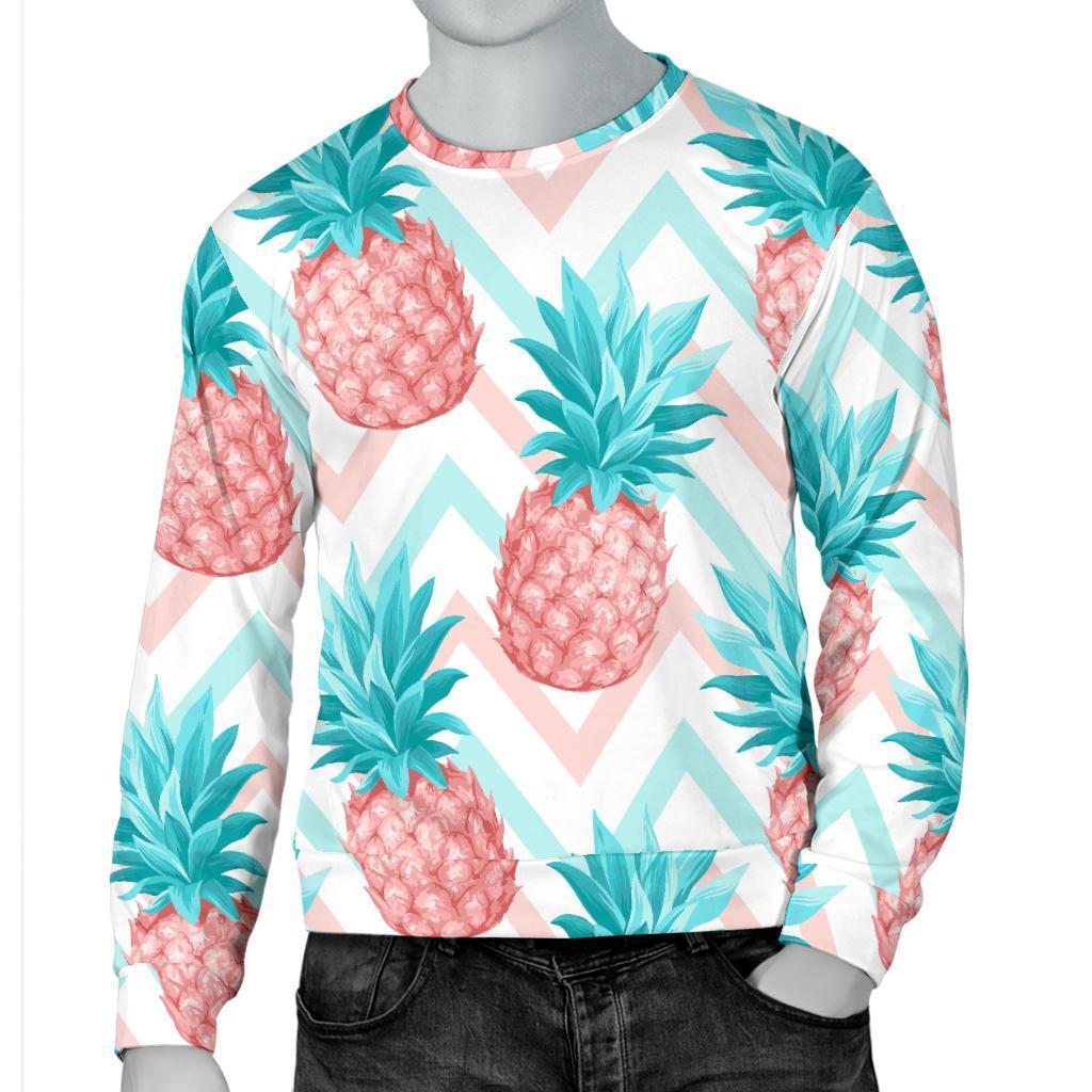 Bright Zig Zag Pineapple Pattern Print Men's Crewneck Sweatshirt GearFrost