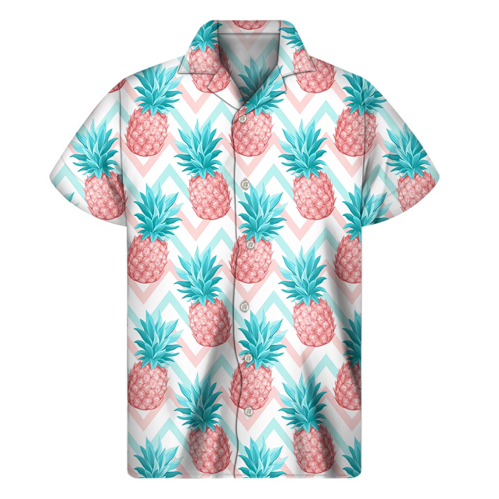 Bright Zig Zag Pineapple Pattern Print Men's Short Sleeve Shirt