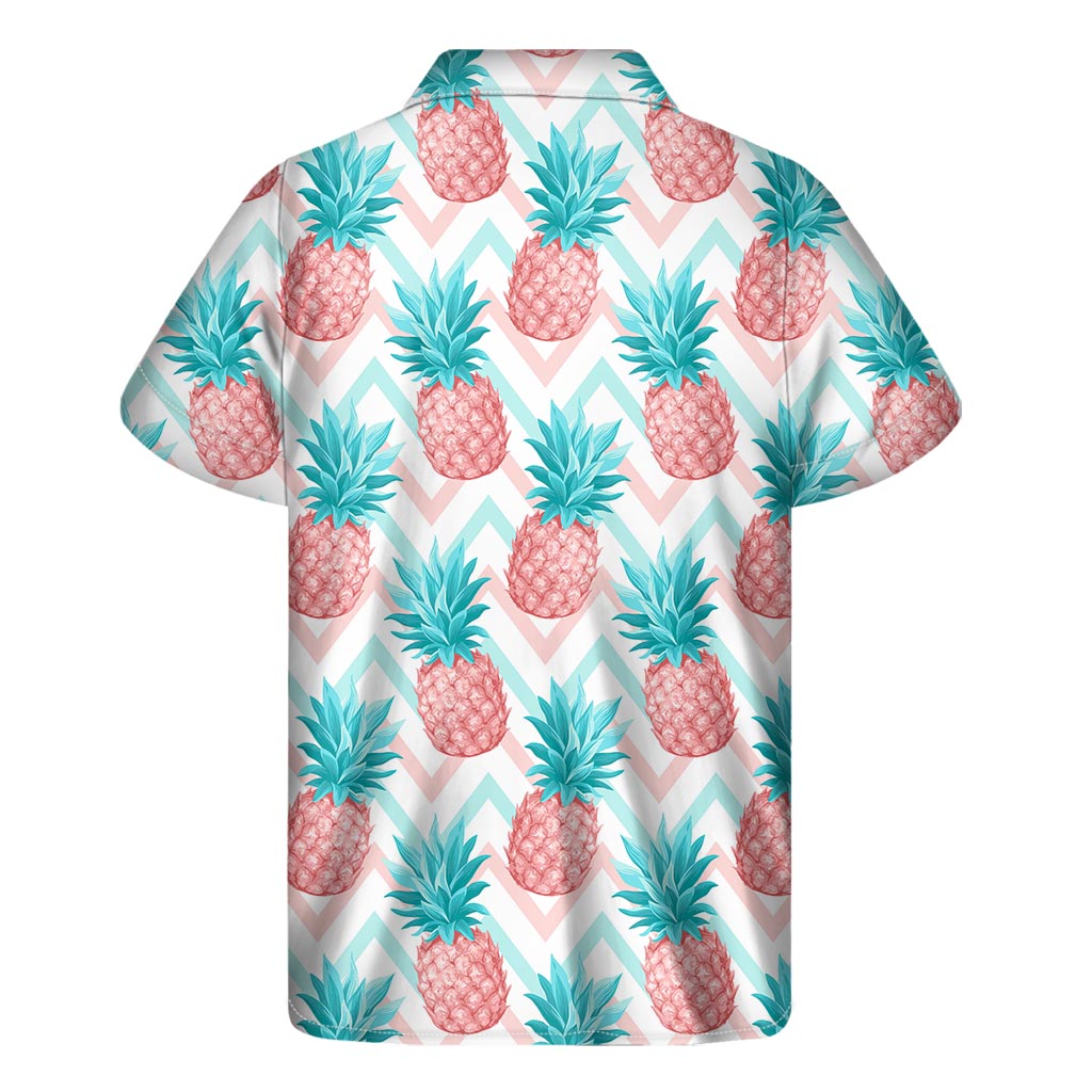 Bright Zig Zag Pineapple Pattern Print Men's Short Sleeve Shirt