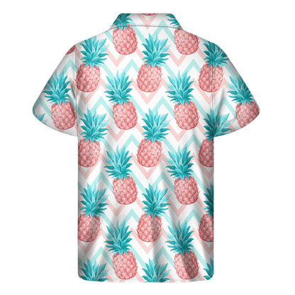 Bright Zig Zag Pineapple Pattern Print Men's Short Sleeve Shirt