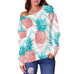 Bright Zig Zag Pineapple Pattern Print Off Shoulder Sweatshirt GearFrost