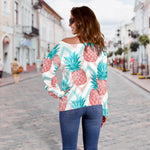 Bright Zig Zag Pineapple Pattern Print Off Shoulder Sweatshirt GearFrost