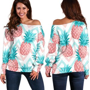 Bright Zig Zag Pineapple Pattern Print Off Shoulder Sweatshirt GearFrost