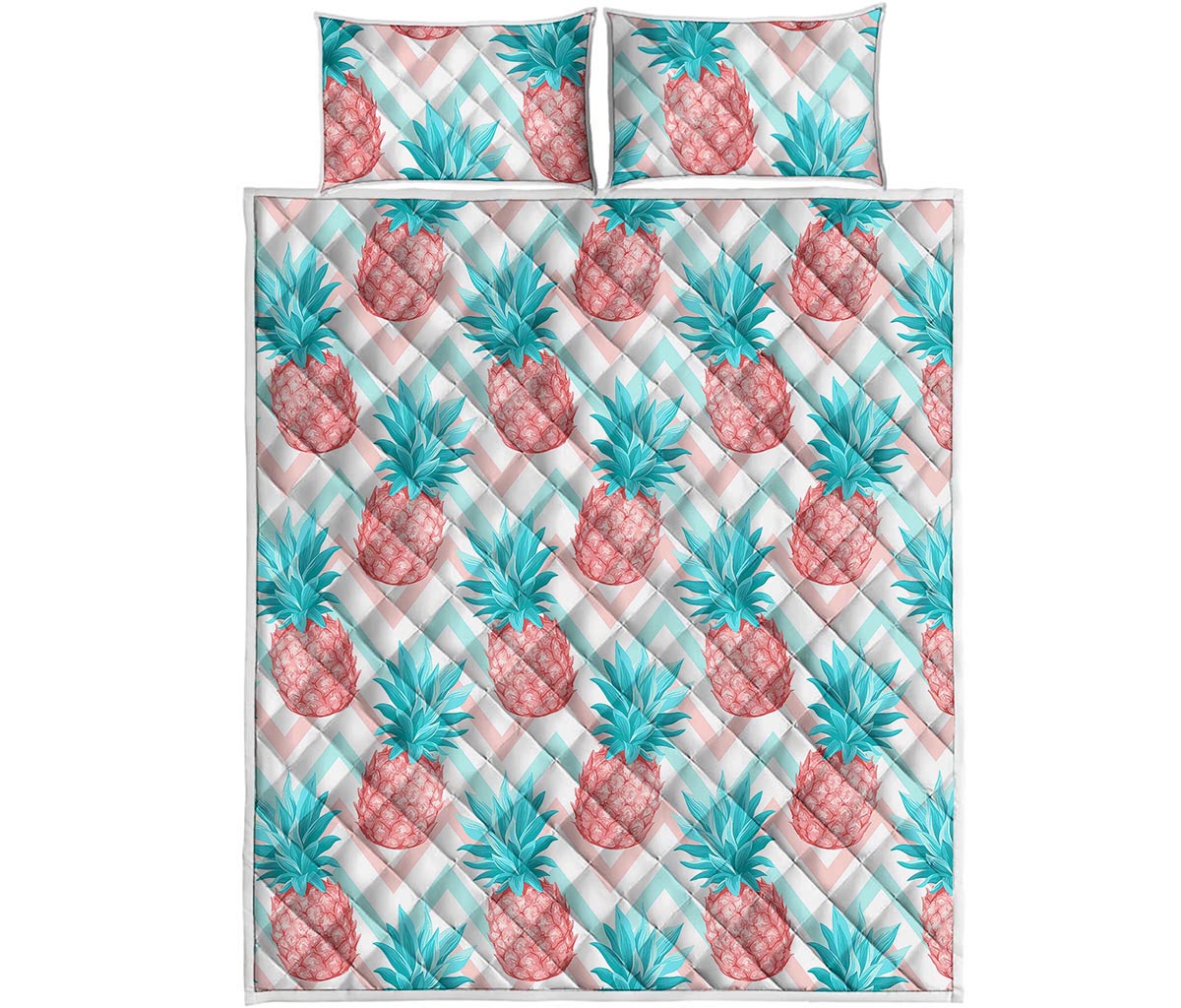 Bright Zig Zag Pineapple Pattern Print Quilt Bed Set