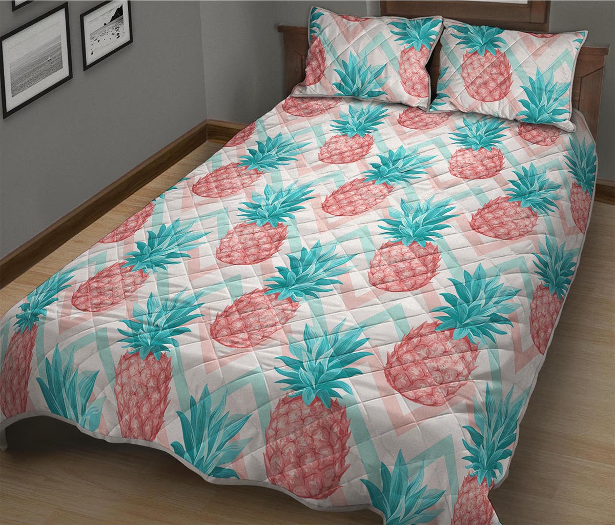 Bright Zig Zag Pineapple Pattern Print Quilt Bed Set