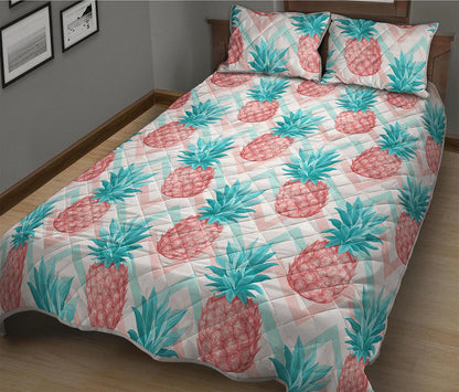 Bright Zig Zag Pineapple Pattern Print Quilt Bed Set