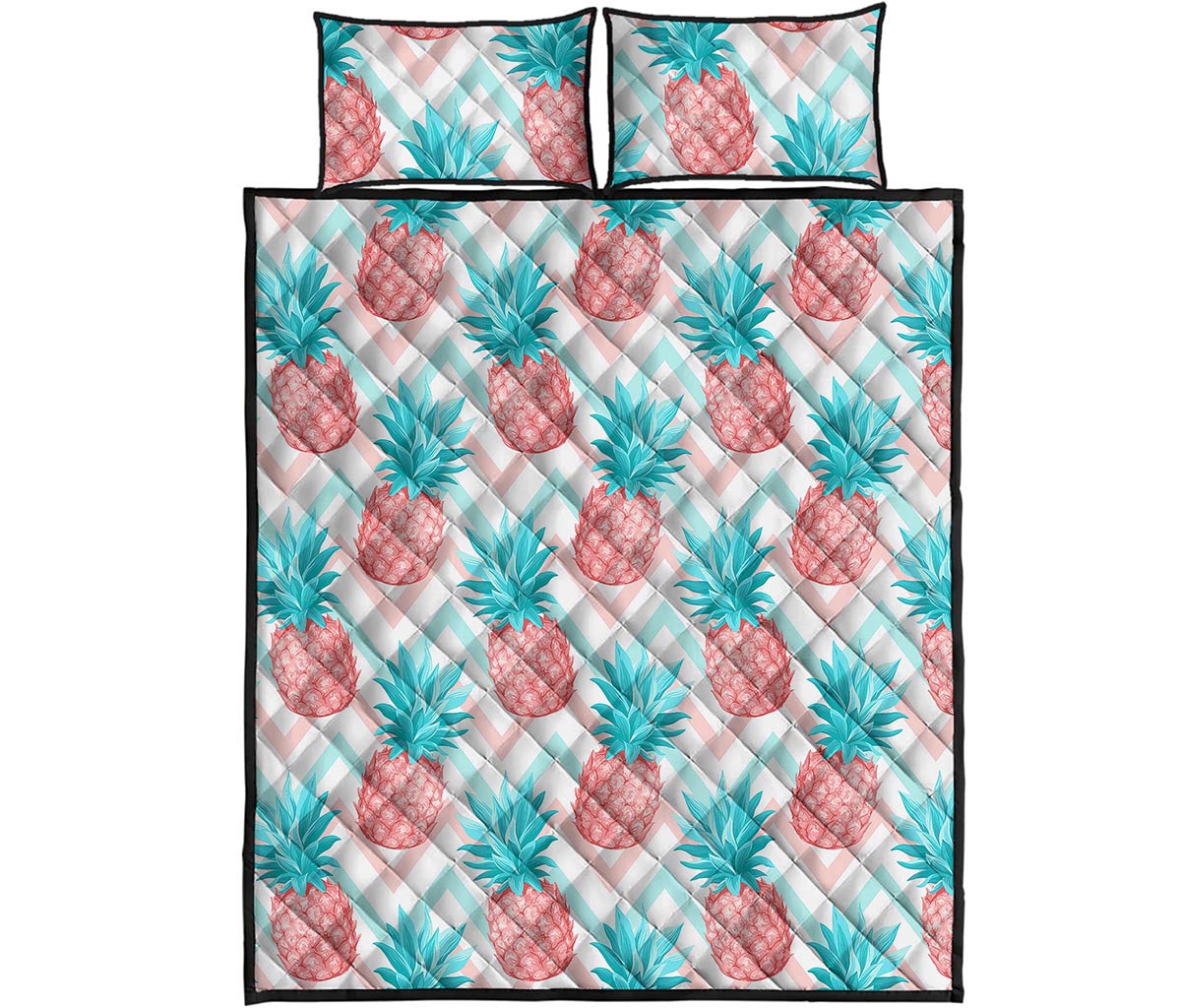 Bright Zig Zag Pineapple Pattern Print Quilt Bed Set