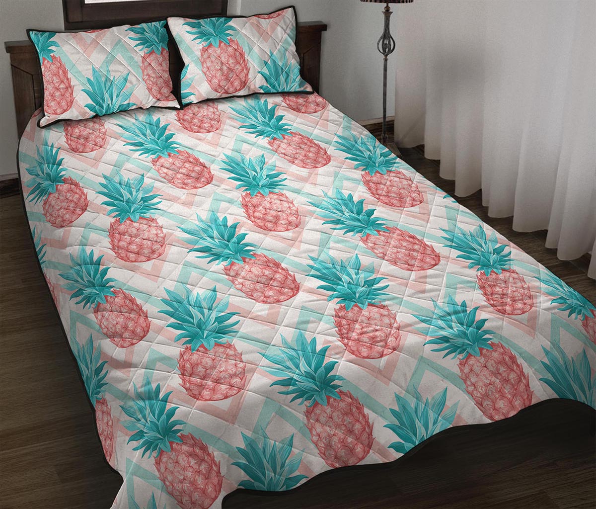 Bright Zig Zag Pineapple Pattern Print Quilt Bed Set