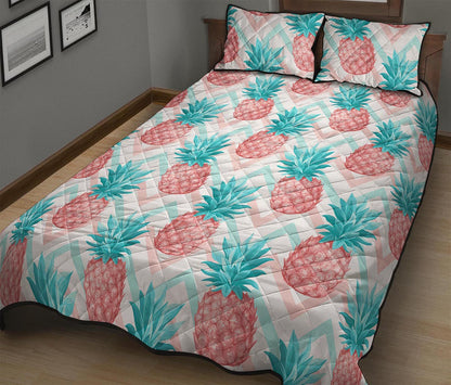Bright Zig Zag Pineapple Pattern Print Quilt Bed Set