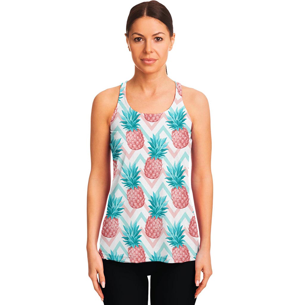 Bright Zig Zag Pineapple Pattern Print Women's Racerback Tank Top