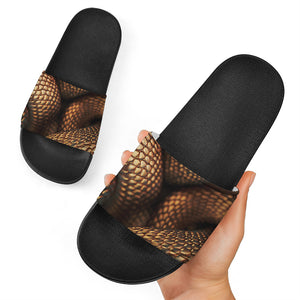 Bronze Snake Print Black Slide Sandals