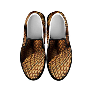 Bronze Snake Print Black Slip On Shoes