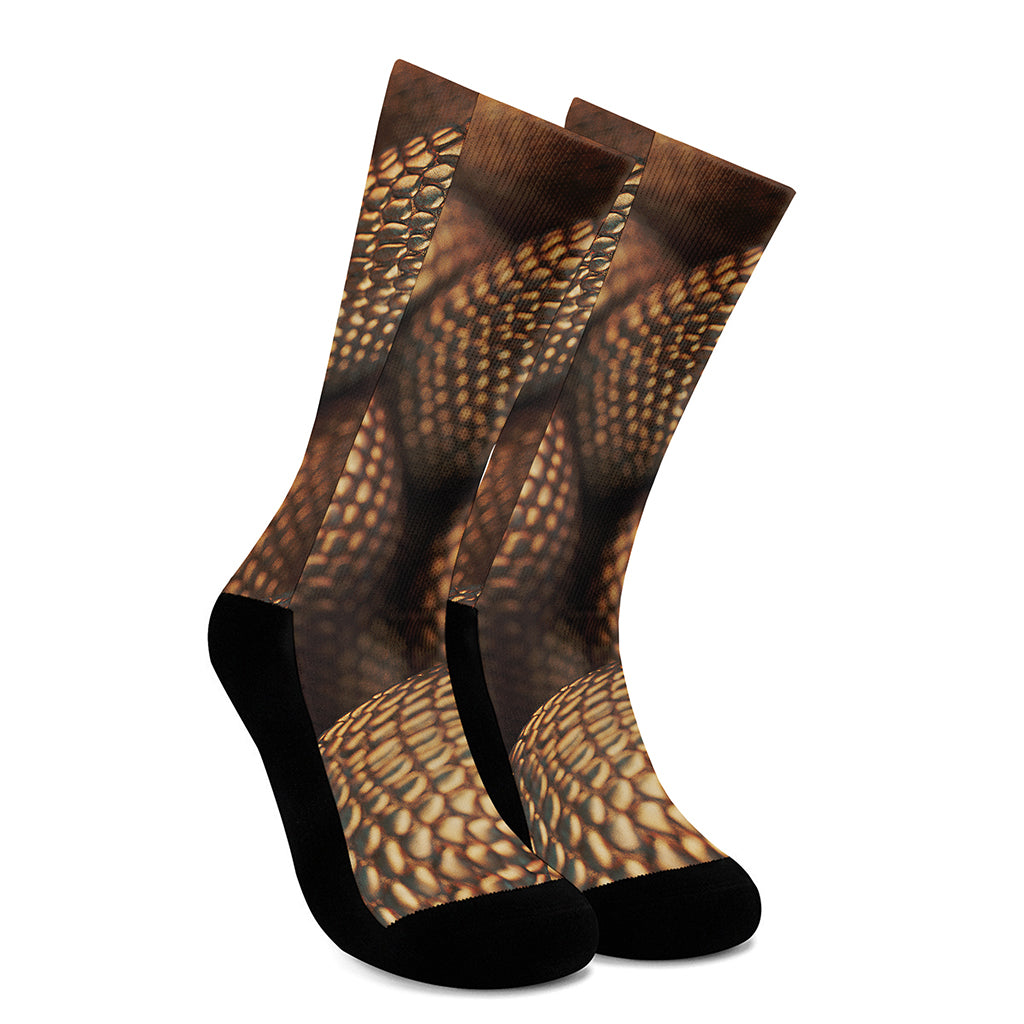 Bronze Snake Print Crew Socks