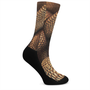 Bronze Snake Print Crew Socks