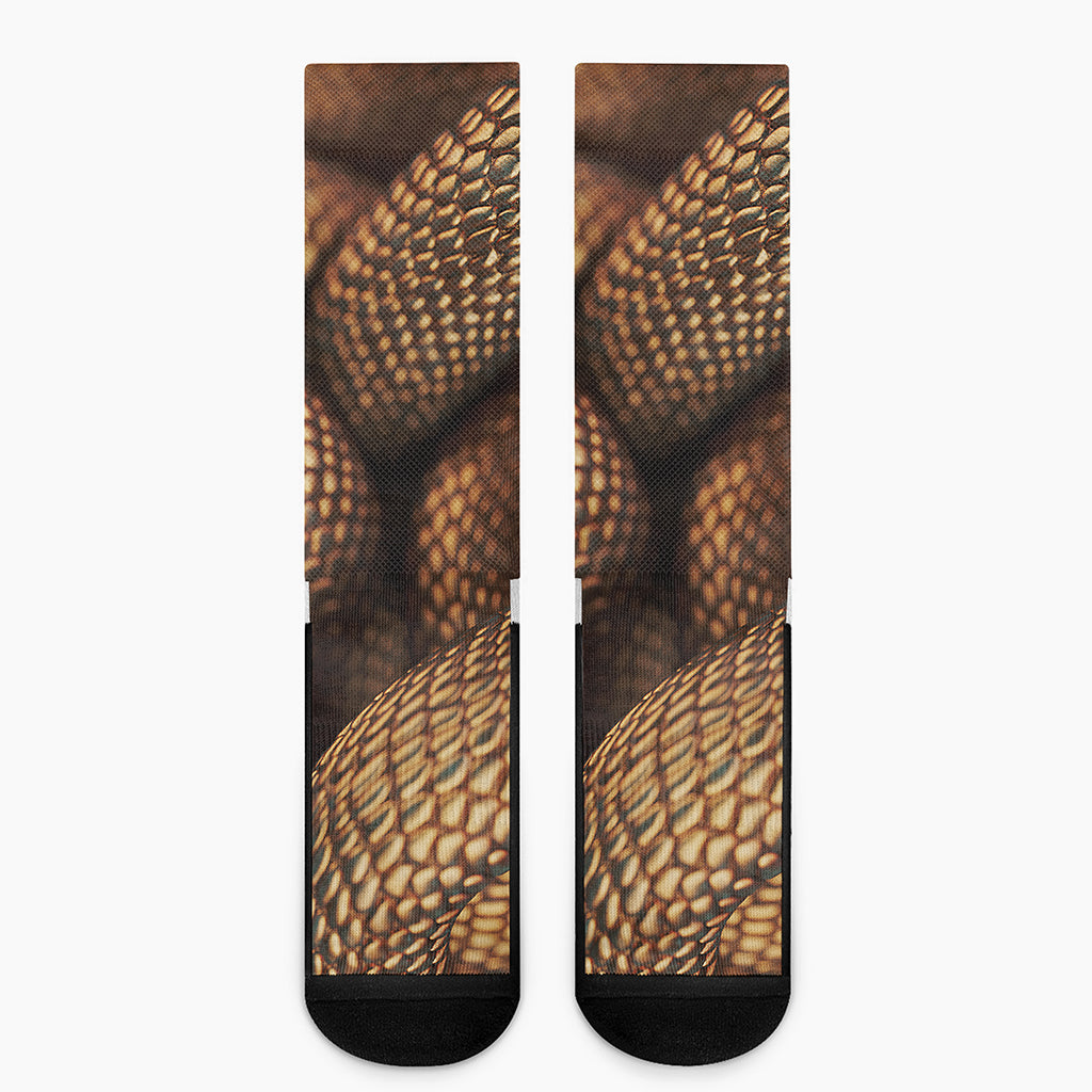 Bronze Snake Print Crew Socks