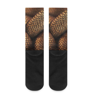 Bronze Snake Print Crew Socks