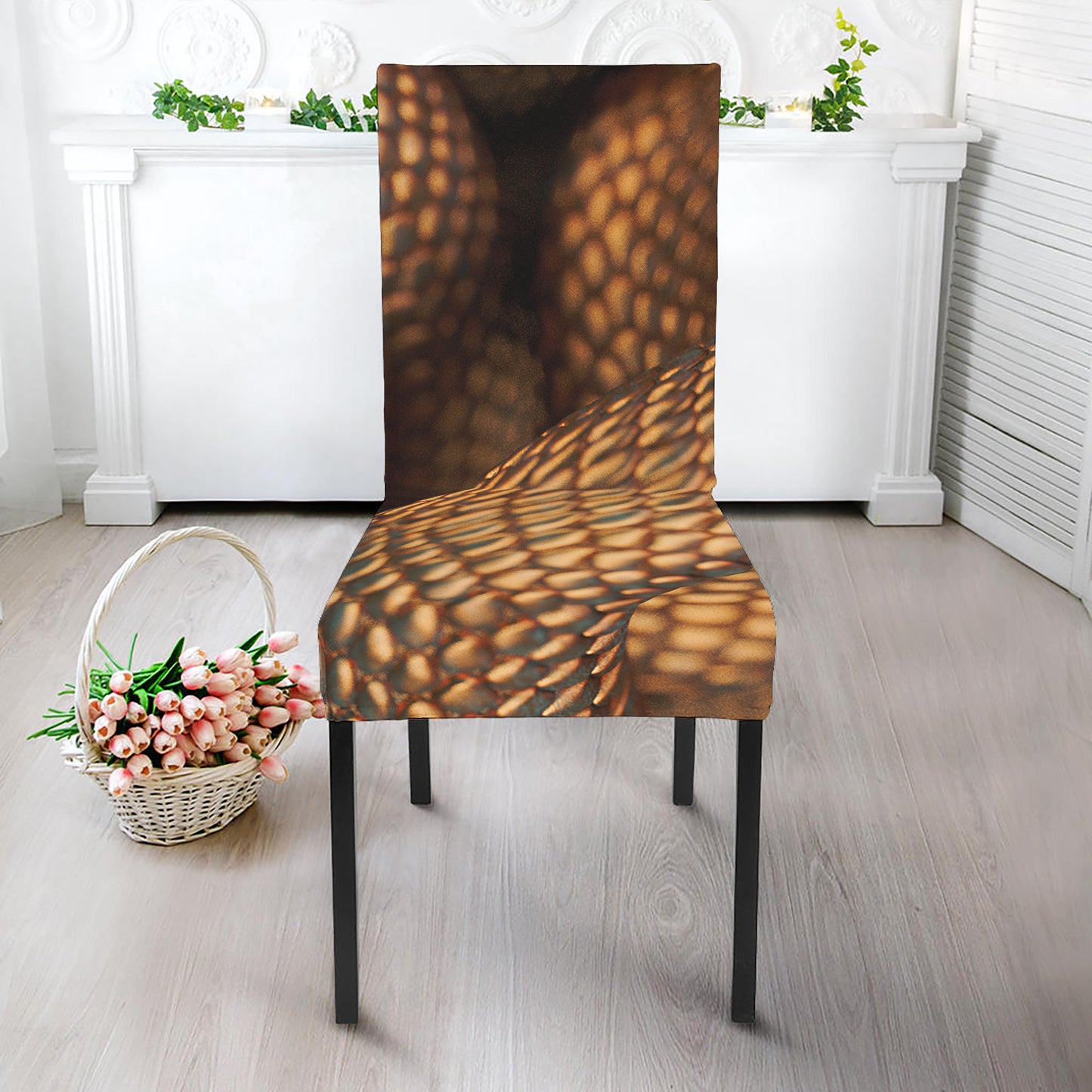 Bronze Snake Print Dining Chair Slipcover