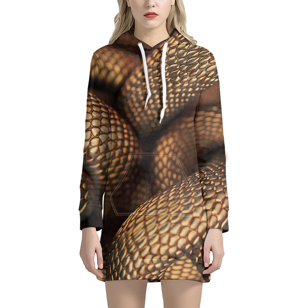 Bronze Snake Print Hoodie Dress