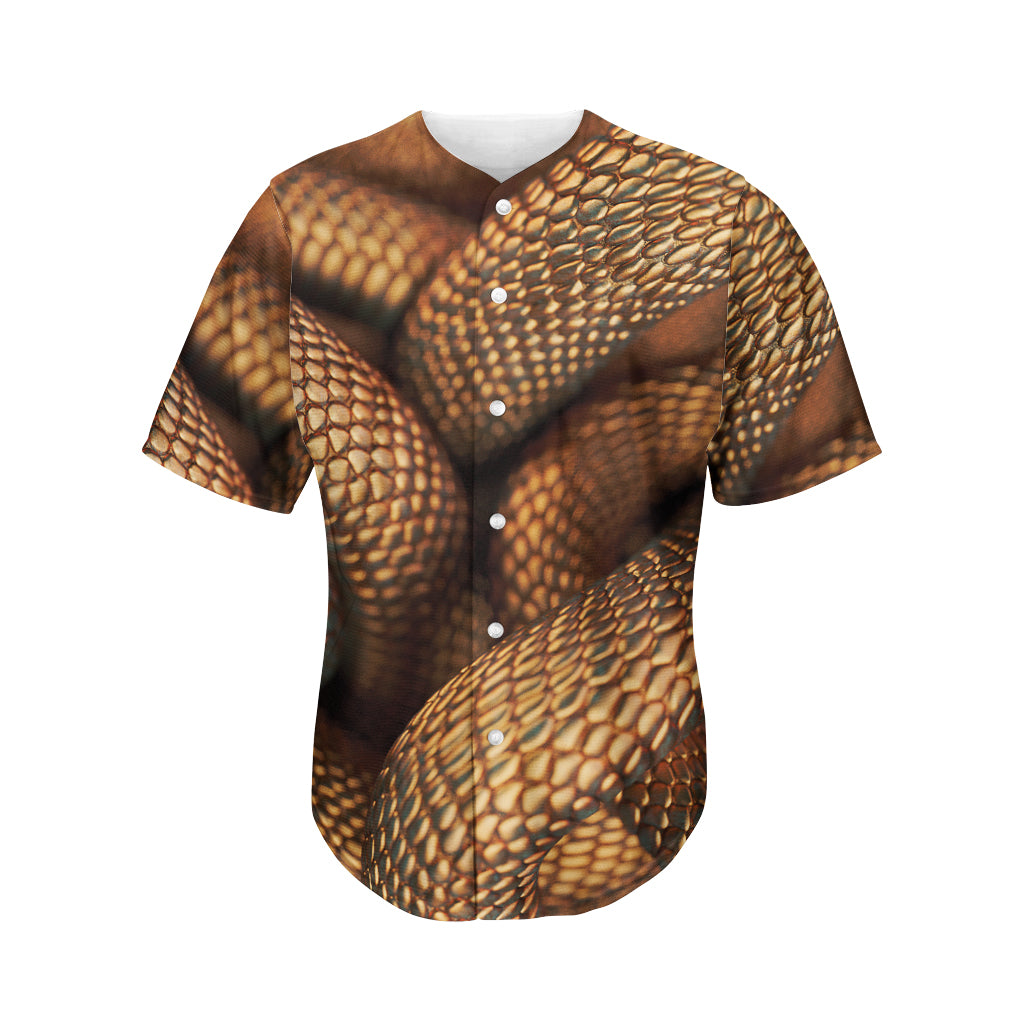 Bronze Snake Print Men's Baseball Jersey