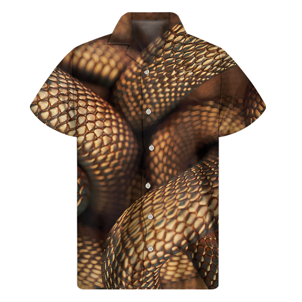 Bronze Snake Print Men's Short Sleeve Shirt